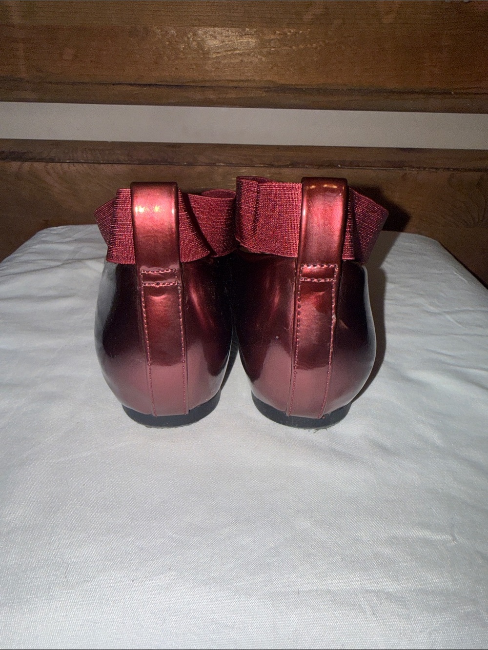 Jessica Simpson Metallic Burgundy Mary Jane Flats with Crisscross Elastic - Picture 3 of 5